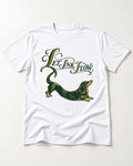 Let the Dachshund Ink Flow T-Shirt in White, flat lay product photo