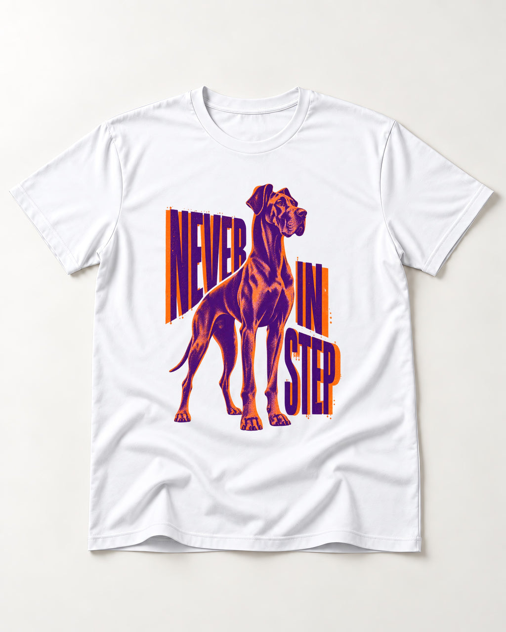 Great Dane Never in Step Standing Graphic T-Shirt in White, flat lay product photo
