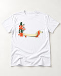 Dachshund Adds Up T-Shirt in White, flat lay product photo