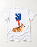 Sit with the Corgi T-Shirt in White, flat lay product photo