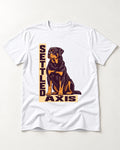 Settled Axis Rottweiler T-Shirt in White, flat lay product photo