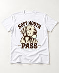 Soft Mouth Pass Labrador Retriever T-Shirt in White, flat lay product photo