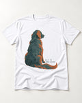 Let It Breathe Golden Retriever T-Shirt in White, flat lay product photo