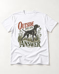 Outside Has an Answer German Shorthaired Pointer T-Shirt in White, flat lay product photo