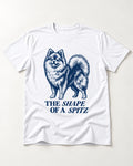 The Shape of a Pomeranian T-Shirt in White, flat lay product photo