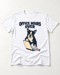 Boston Terrier Office Hours Over T-Shirt in White, flat lay product photo