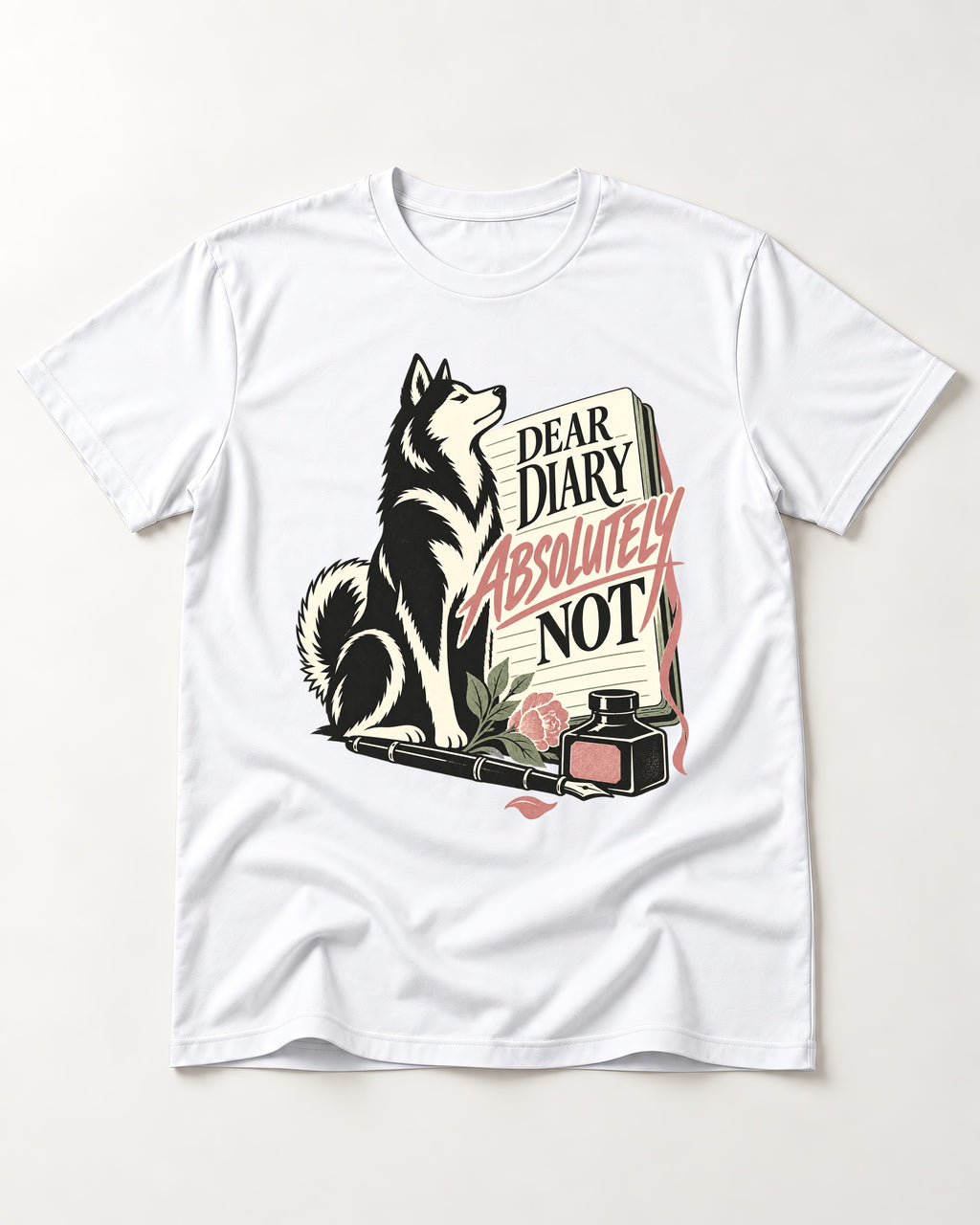 Husky Absolutely Not T-Shirt in White, flat lay product photo