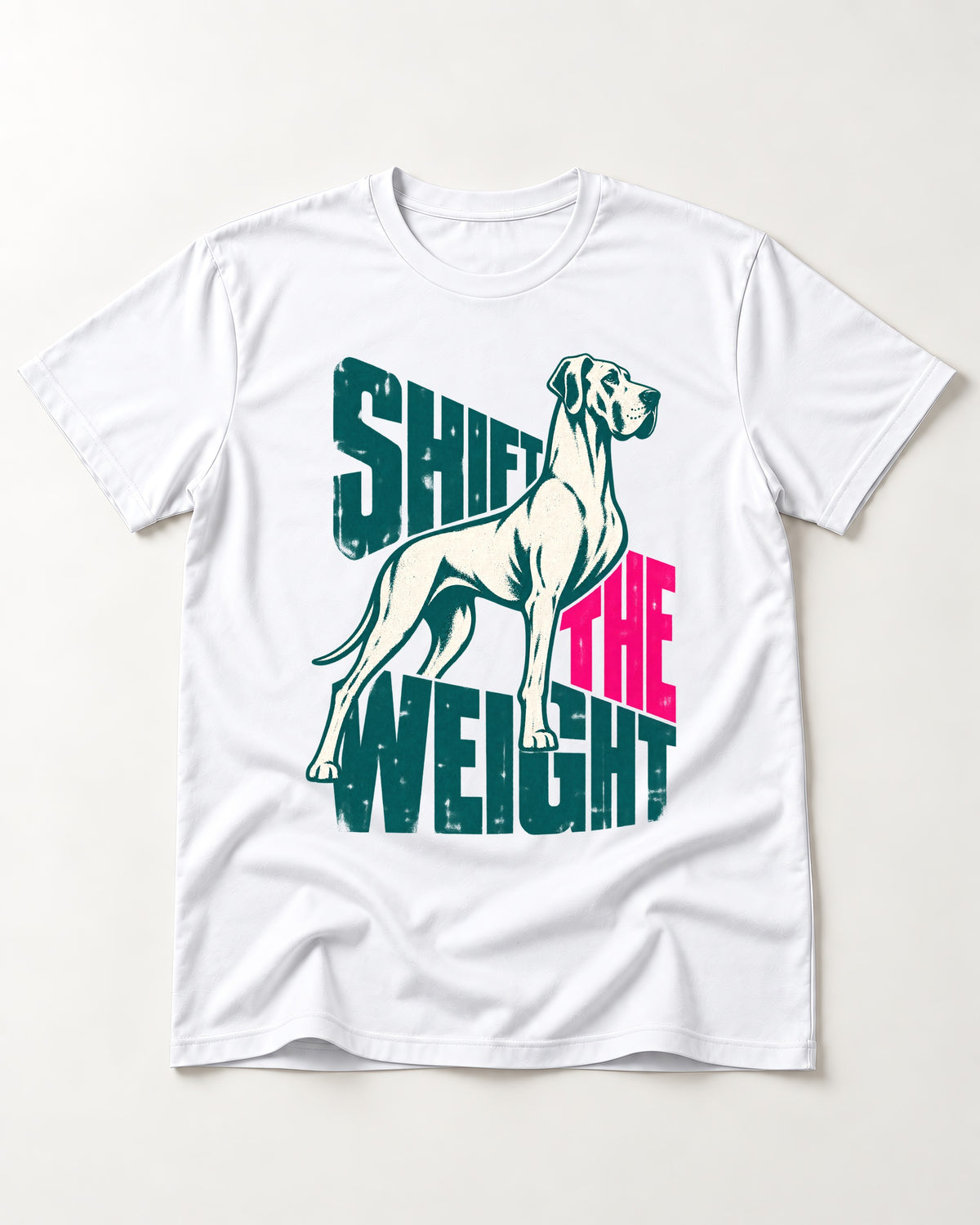 Great Dane Shift the Weight Standing Graphic T-Shirt in White, flat lay product photo