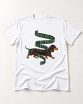 Dachshund Message Takes Shape T-Shirt in White, flat lay product photo