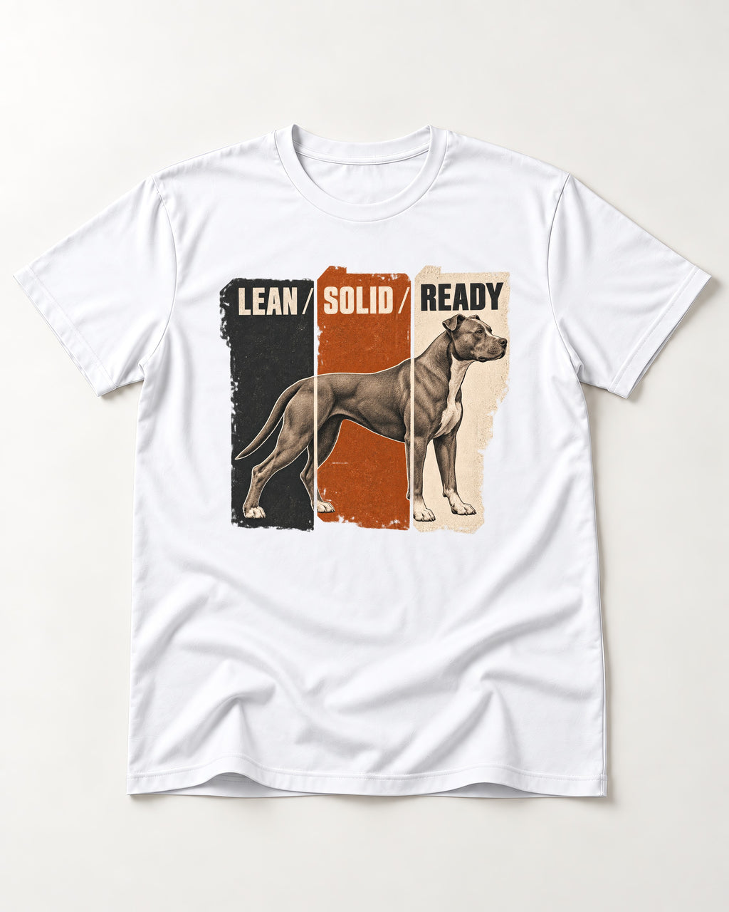 Pitbull Lean Solid Ready Triptych Graphic T-Shirt in White, flat lay product photo