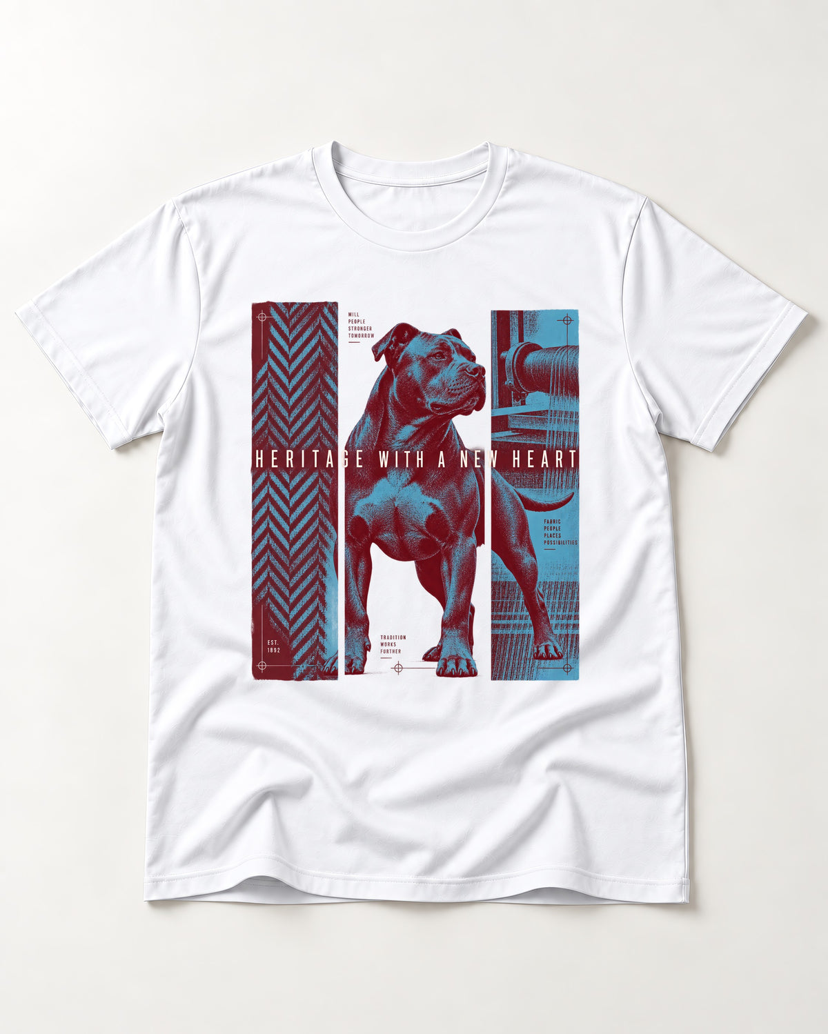 Pitbull Heritage with New Heart T-Shirt in White, flat lay product photo