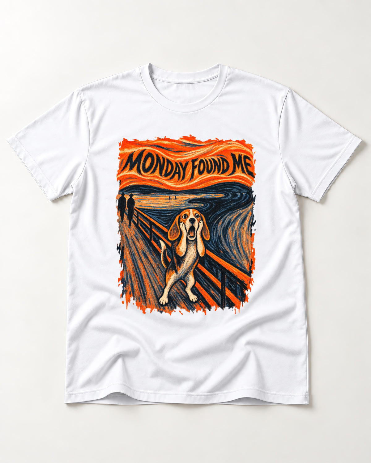 Monday Found Me Beagle Scream Scene T-Shirt in White, flat lay product photo