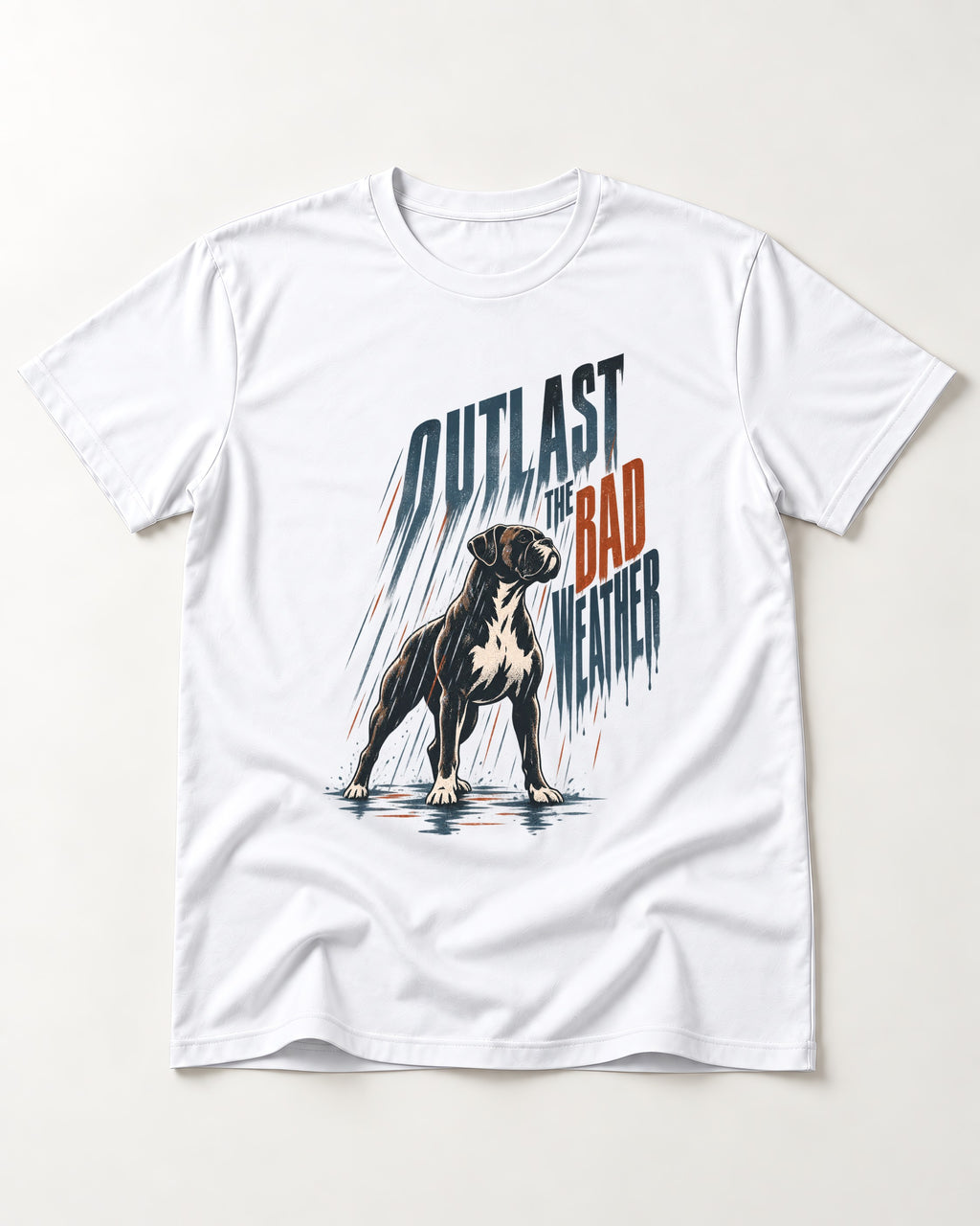 Boxer Outlast the Bad Weather T-Shirt in White, flat lay product photo
