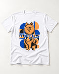 Form Follows Pomeranian Friend T-Shirt in White, flat lay product photo