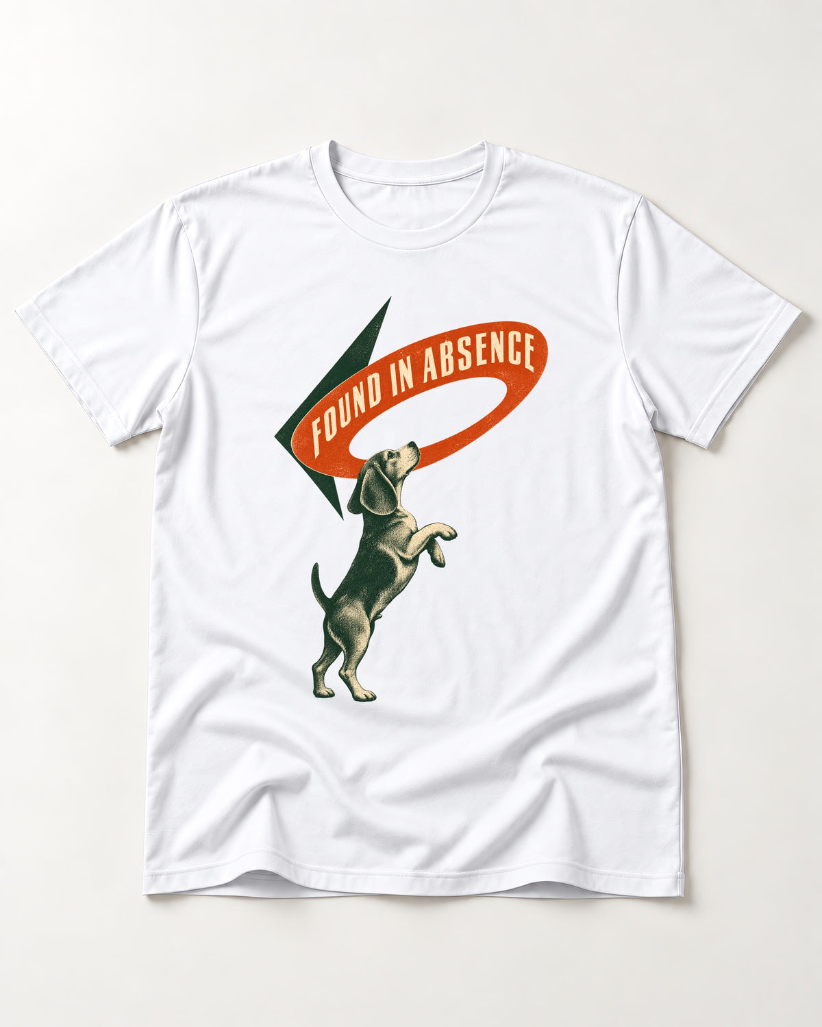 Beagle Found in Absence T-Shirt in White, flat lay product photo
