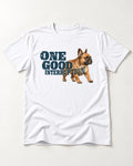 One Good Frenchie Interruption T-Shirt in White, flat lay product photo
