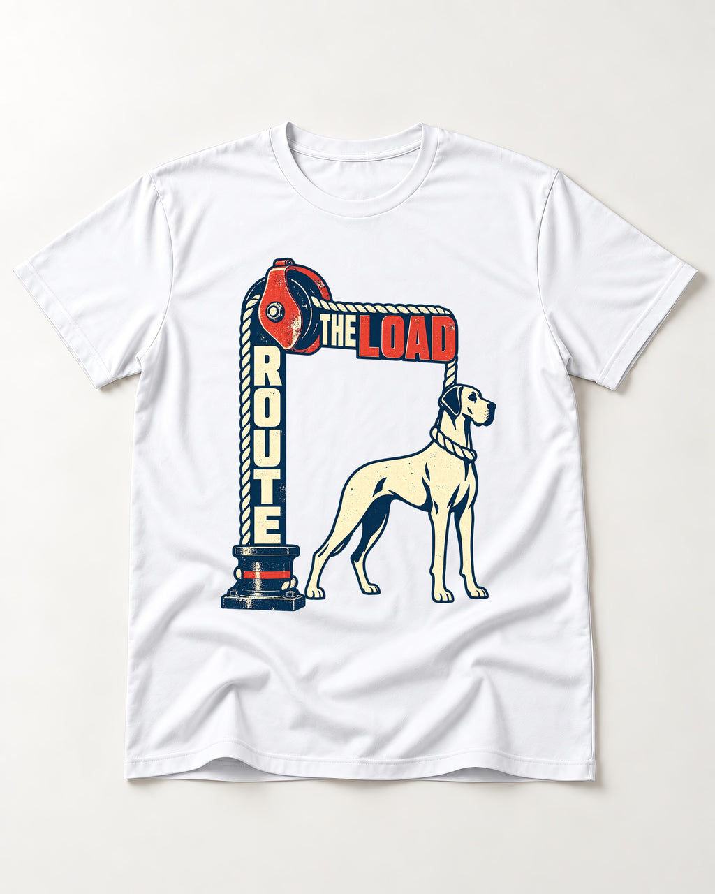 Great Dane Route the Load T-Shirt in White, flat lay product photo