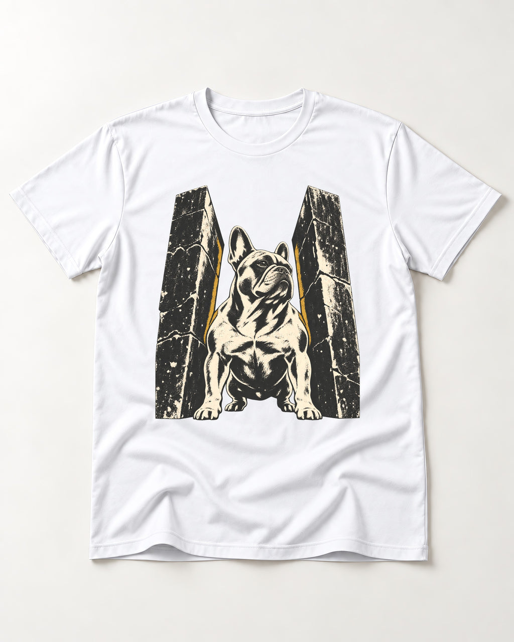 Frenchie Unbreakable T-Shirt in White, flat lay product photo