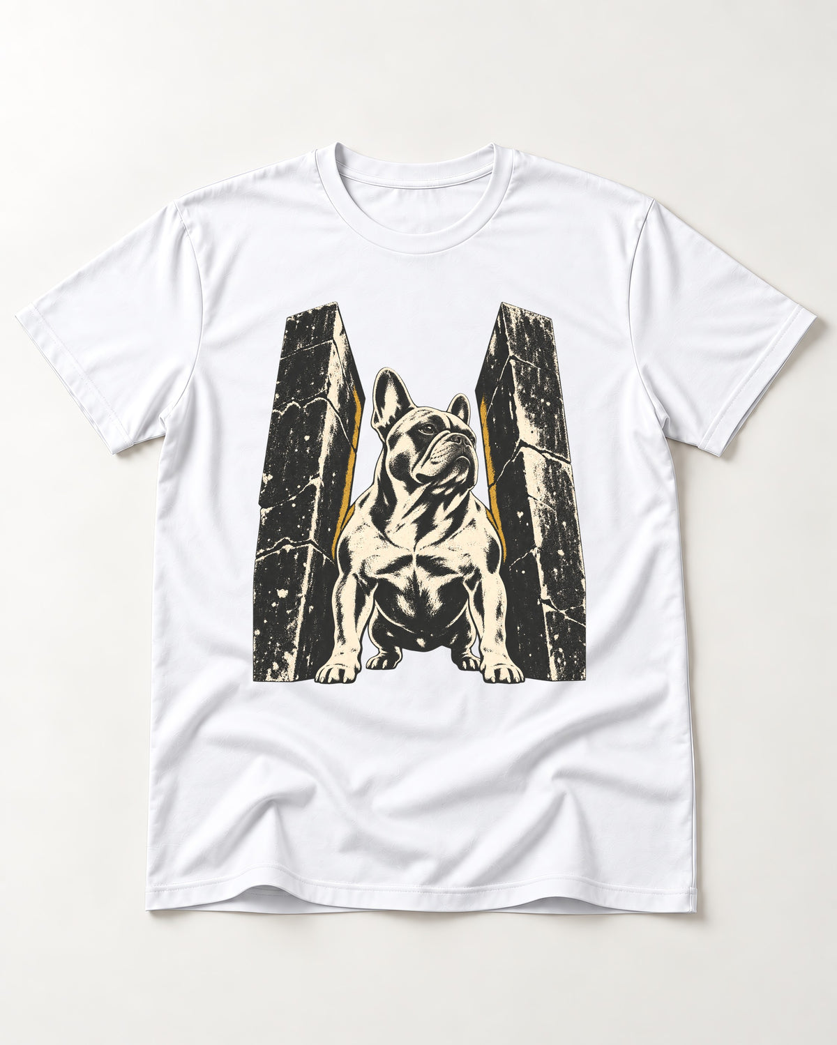 Frenchie Unbreakable T-Shirt in White, flat lay product photo