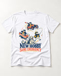 Golden Retriever New Hobby Same Emergency T-Shirt in White, flat lay product photo