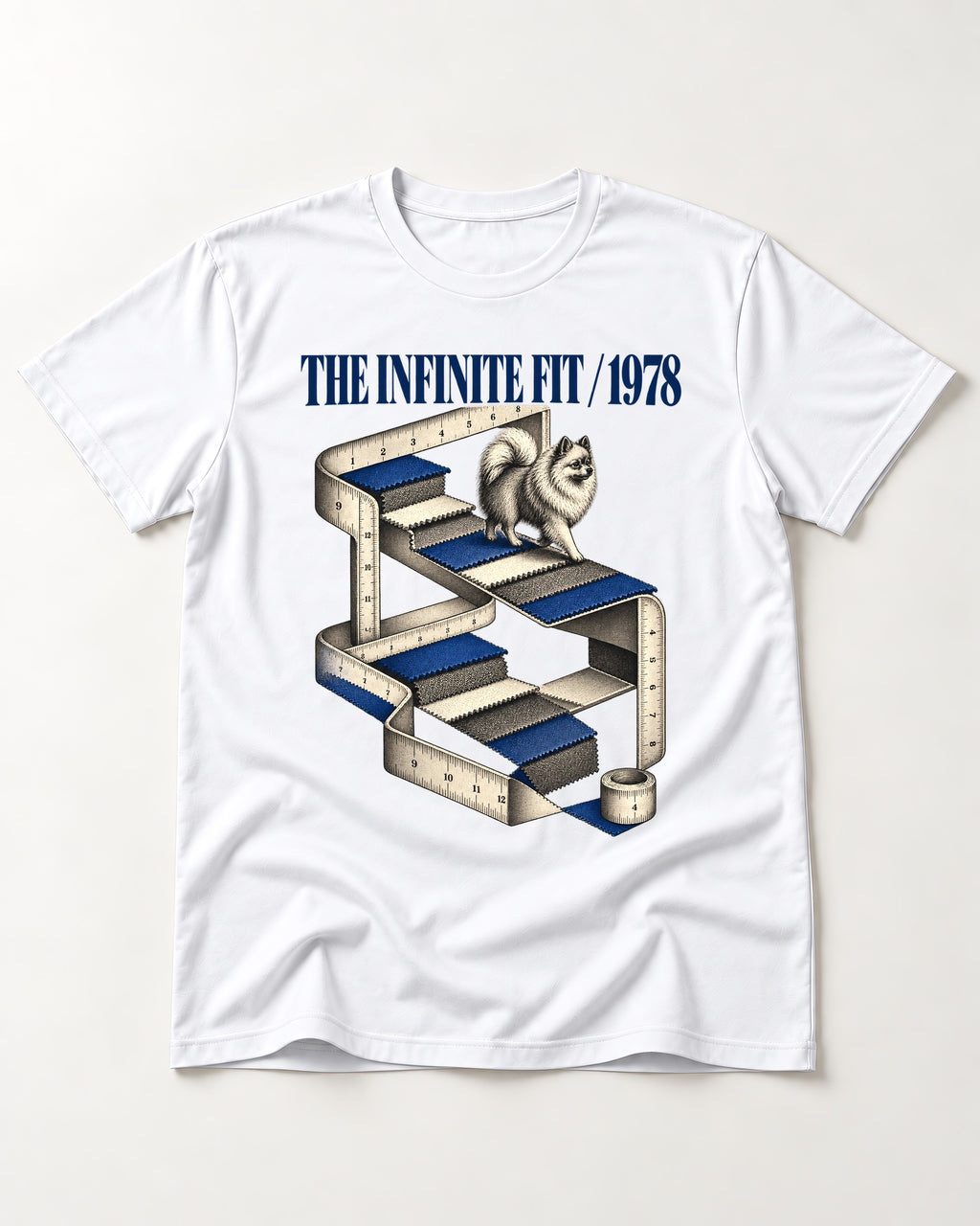 The Infinite Pomeranian Fit T-Shirt in White, flat lay product photo