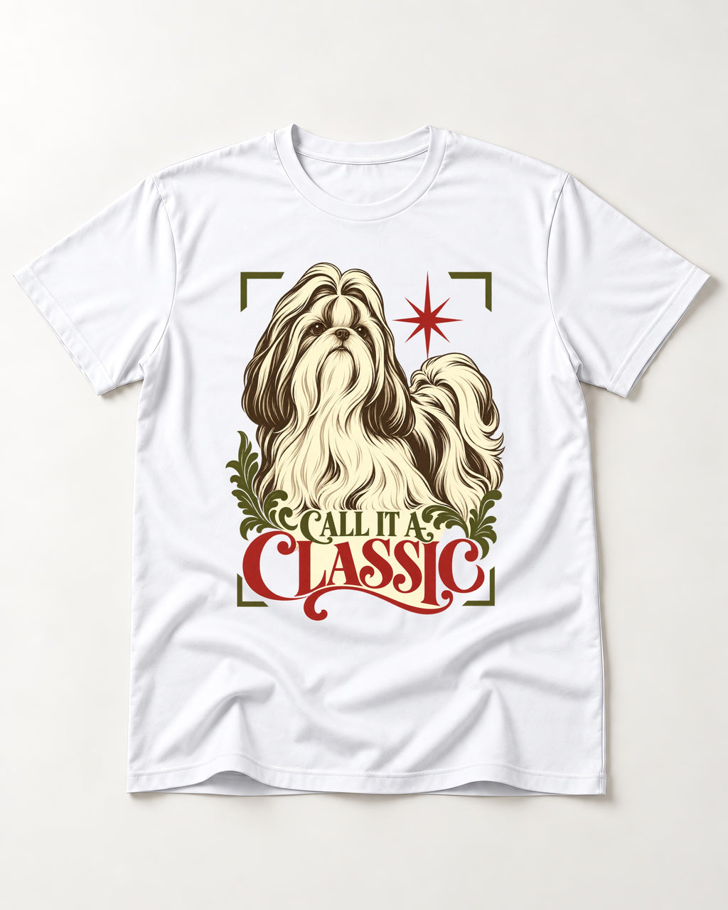 Call It a Shih Tzu Classic T-Shirt in White, flat lay product photo