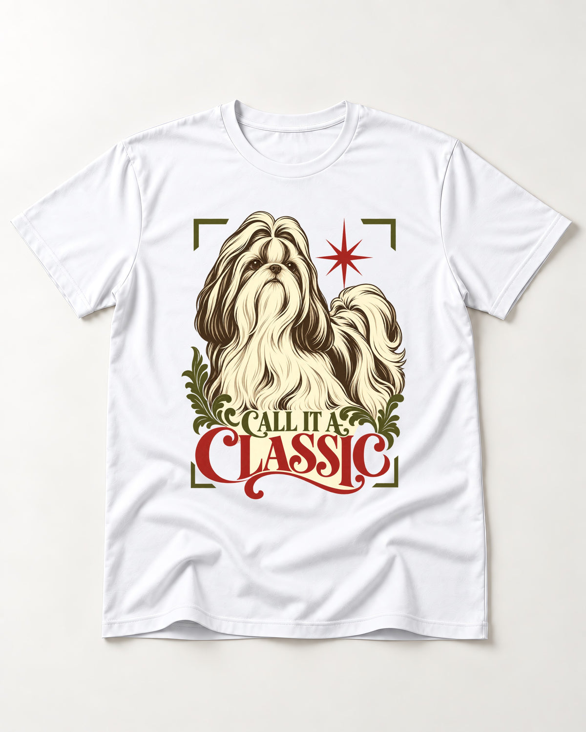 Call It a Shih Tzu Classic T-Shirt in White, flat lay product photo