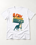 Low Center Boston Terrier T-Shirt in White, flat lay product photo