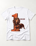 One More Second Dachshund T-Shirt in White, flat lay product photo