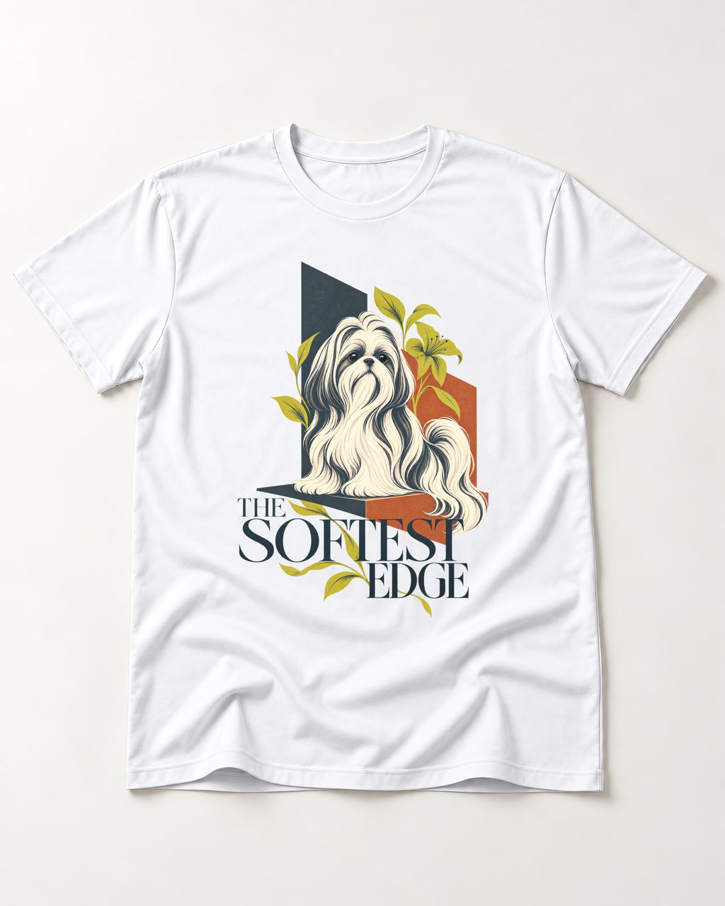 Shih Tzu The Softest Edge T-Shirt in White, flat lay product photo
