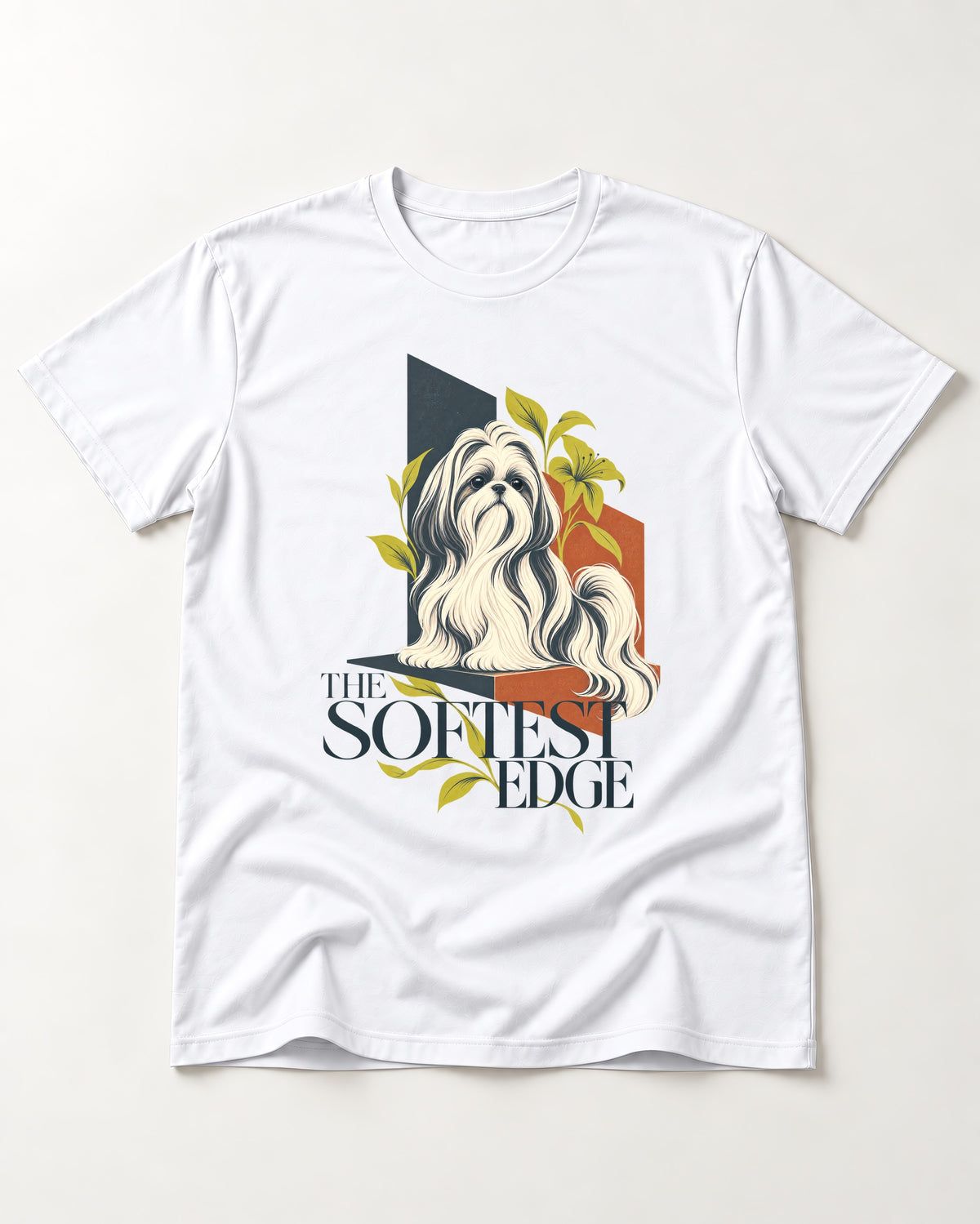 Shih Tzu The Softest Edge T-Shirt in White, flat lay product photo