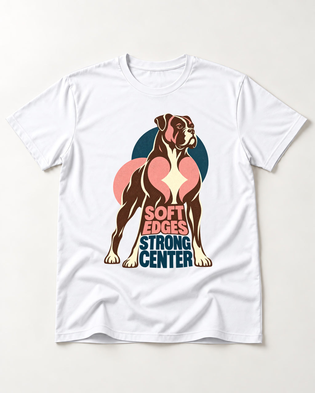 Boxer Soft Edges Strong Center T-Shirt in White, flat lay product photo