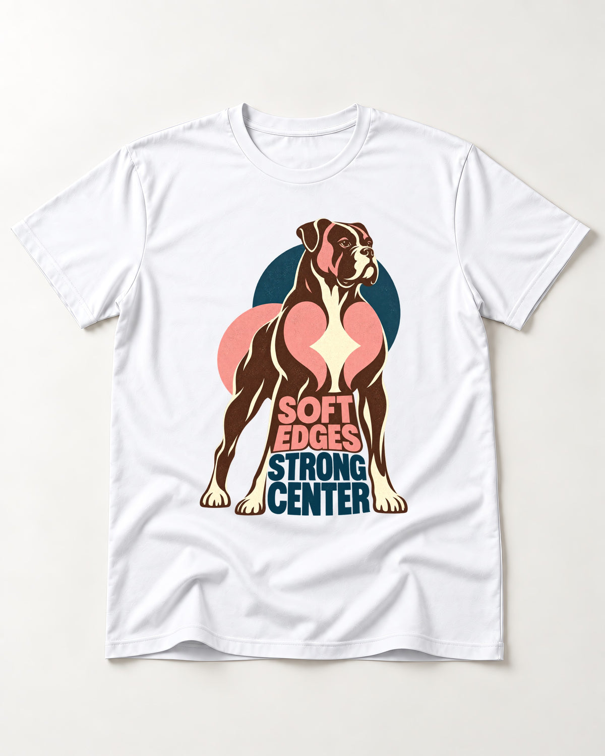 Boxer Soft Edges Strong Center T-Shirt in White, flat lay product photo