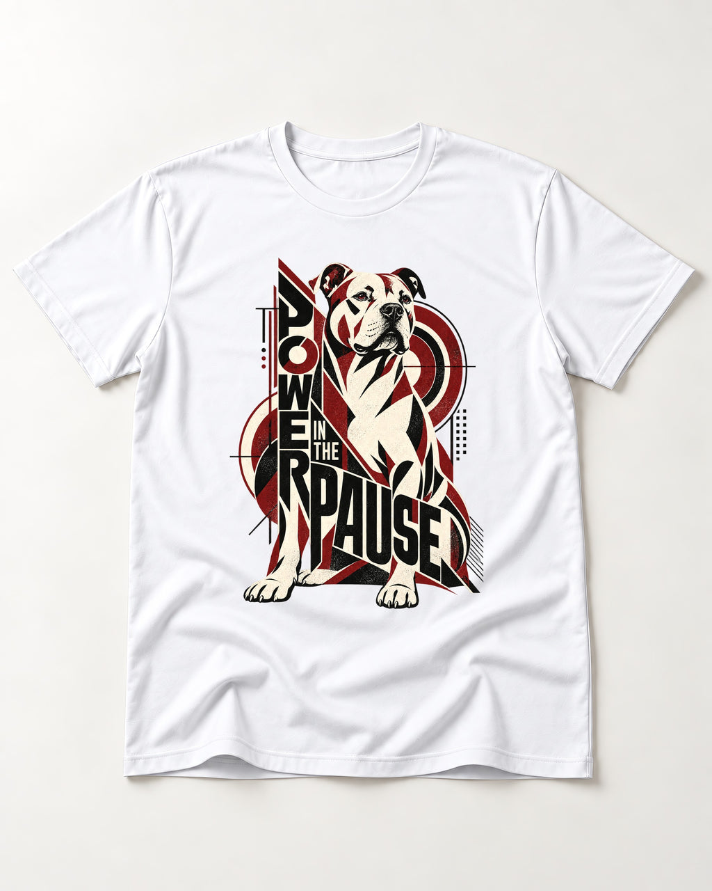 Pitbull Power in the Pause Geometric Graphic T-Shirt in White, flat lay product photo