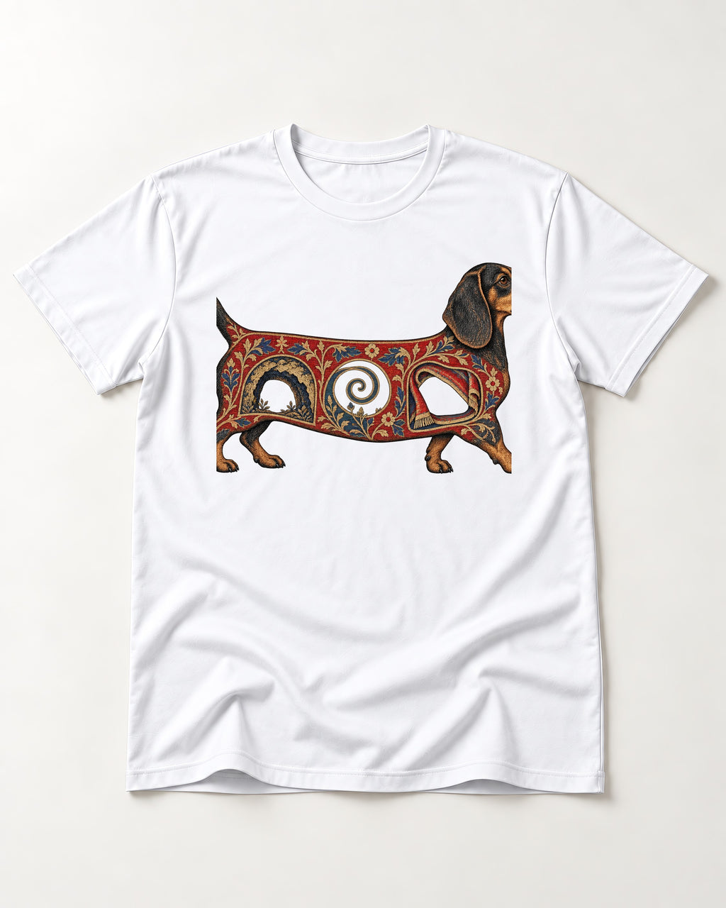 Dachshund Ever After T-Shirt in White, flat lay product photo
