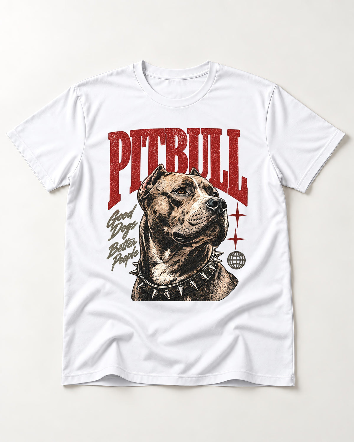 Pitbull Makes Better People T-Shirt in White, flat lay product photo
