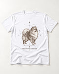 Pomeranian Spitz Lineage T-Shirt in White, flat lay product photo