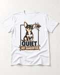 Chihuahua Quiet Not Guaranteed Framed Portrait Graphic T-Shirt in White, flat lay product photo