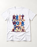 Rest Is Work English Bulldog T-Shirt in White, flat lay product photo