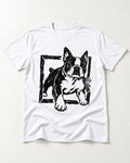 Boston Terrier Unstoppable T-Shirt in White, flat lay product photo
