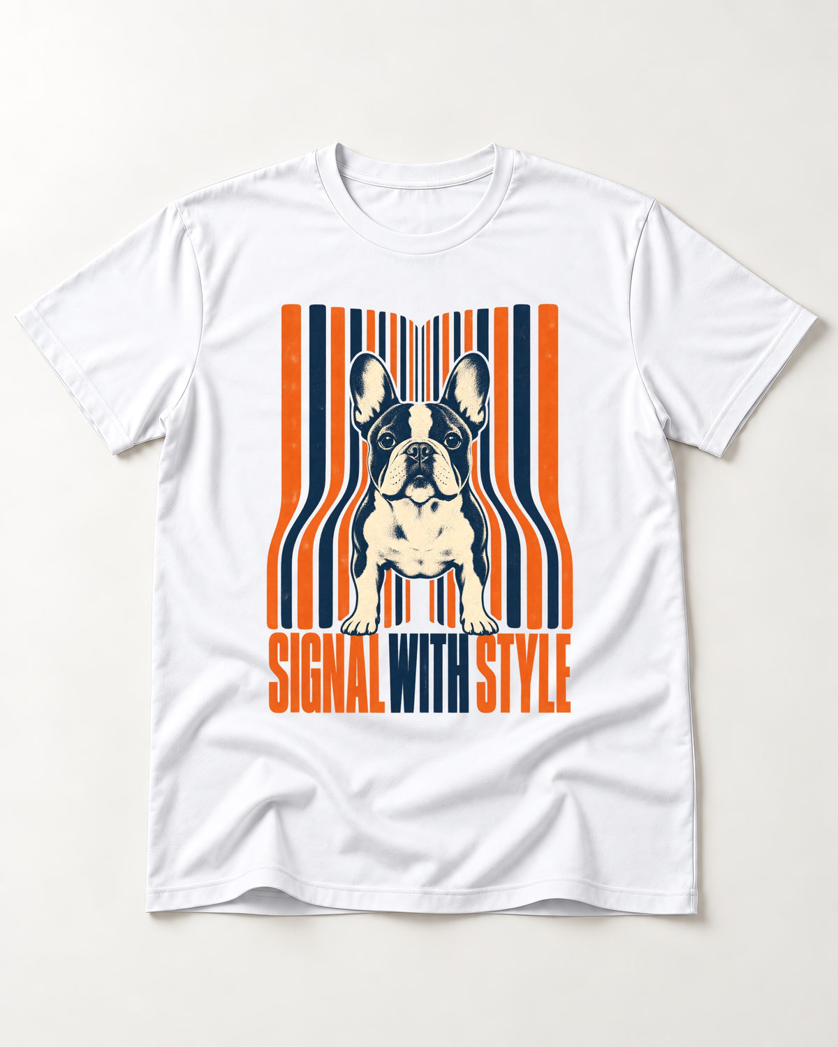 Frenchie Signal T-Shirt in White, flat lay product photo