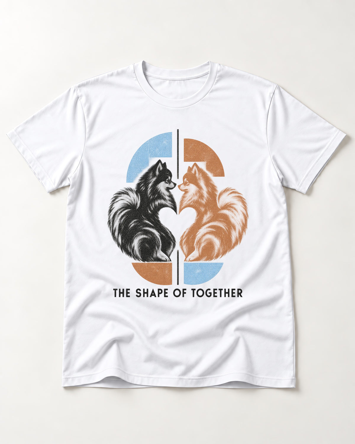 Pomeranian The Shape of Together T-Shirt in White, flat lay product photo