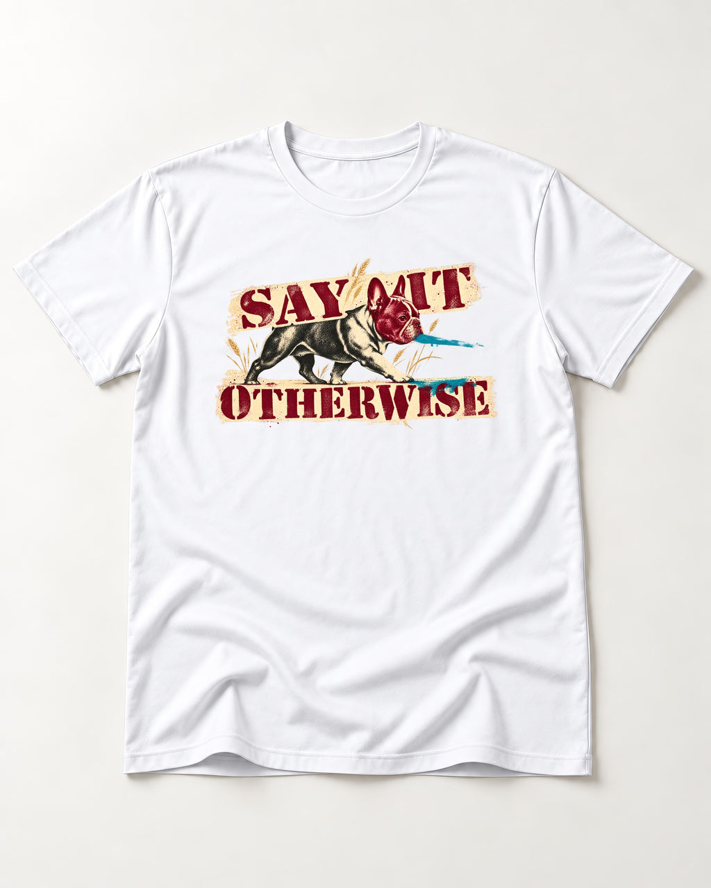 Say It Otherwise Frenchie T-Shirt in White, flat lay product photo