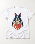 Boston Terrier Is the Point T-Shirt in White, flat lay product photo