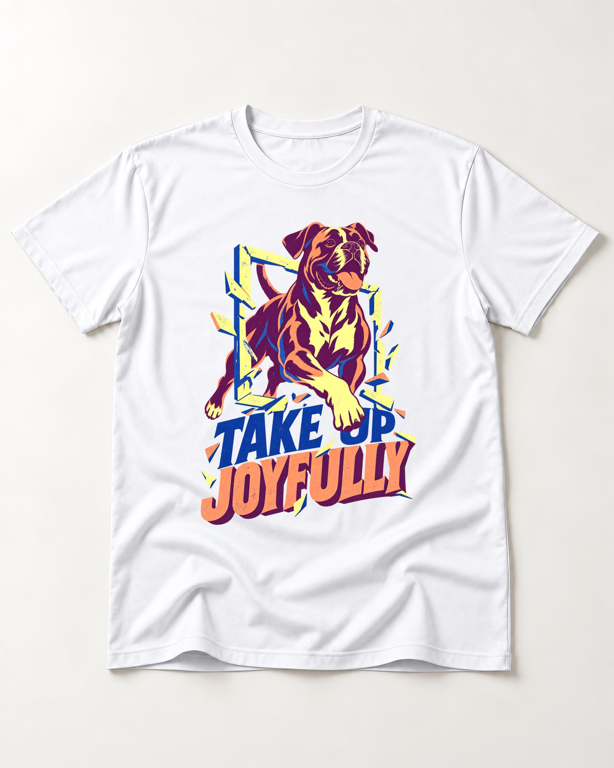 Take Up Joyfully Boxer Breakthrough Graphic T-Shirt in White, flat lay product photo