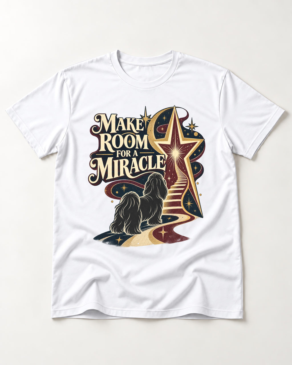 Room for a Shih Tzu Miracle T-Shirt in White, flat lay product photo