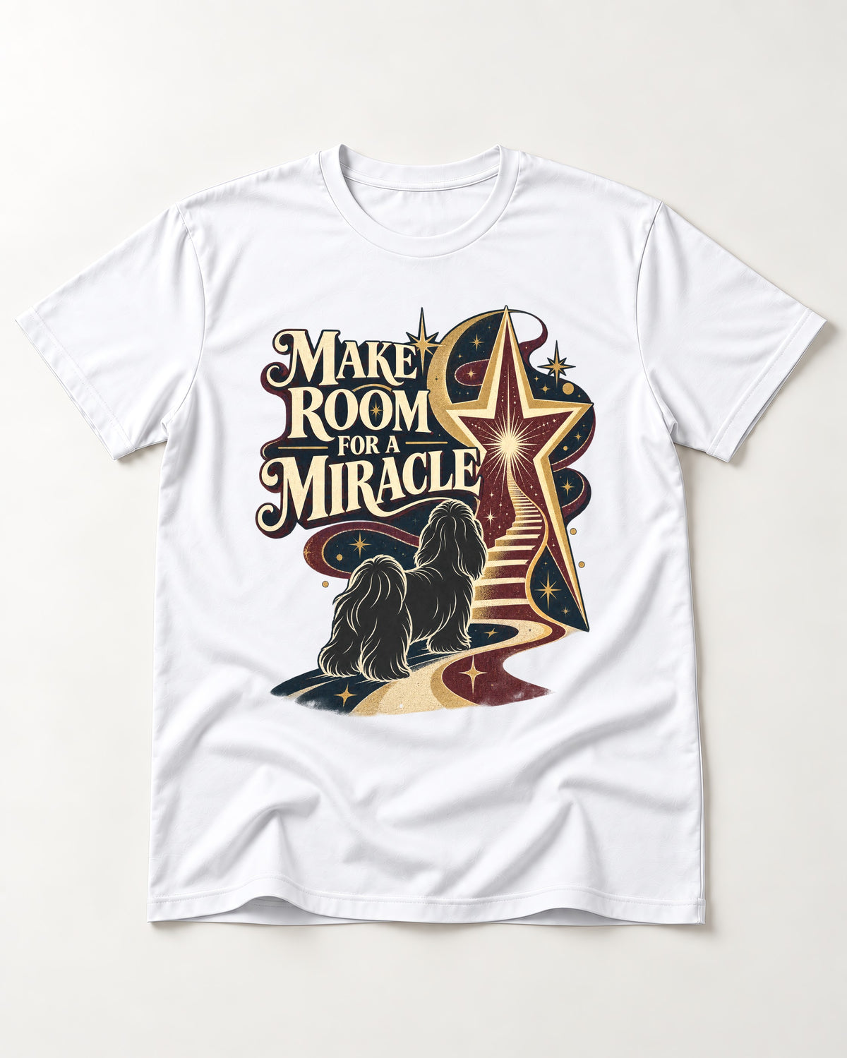 Room for a Shih Tzu Miracle T-Shirt in White, flat lay product photo