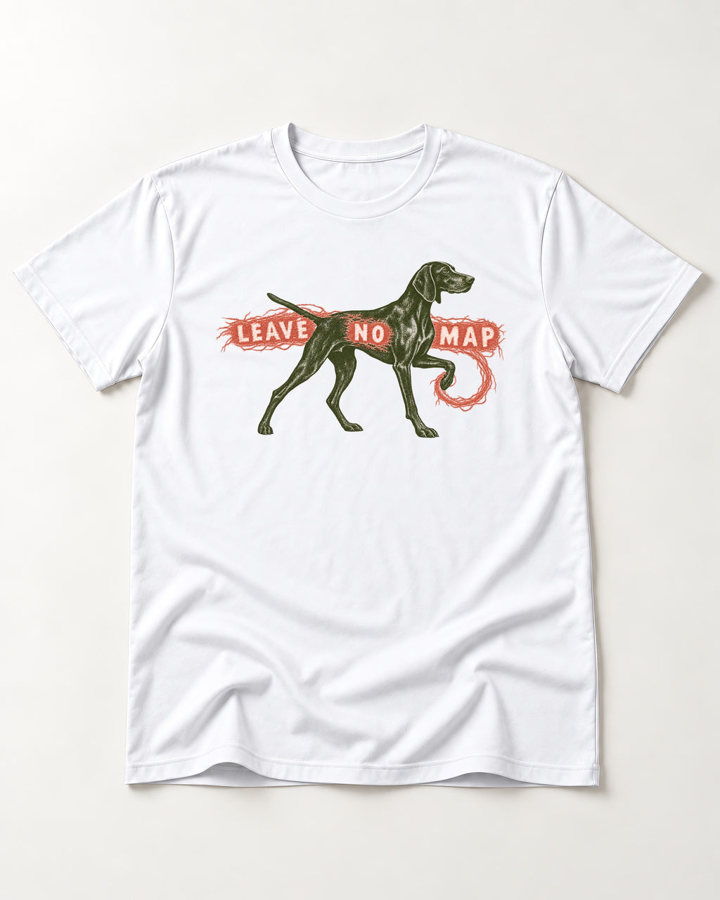 Leave No Map German Shorthaired Pointer T-Shirt in White, flat lay product photo