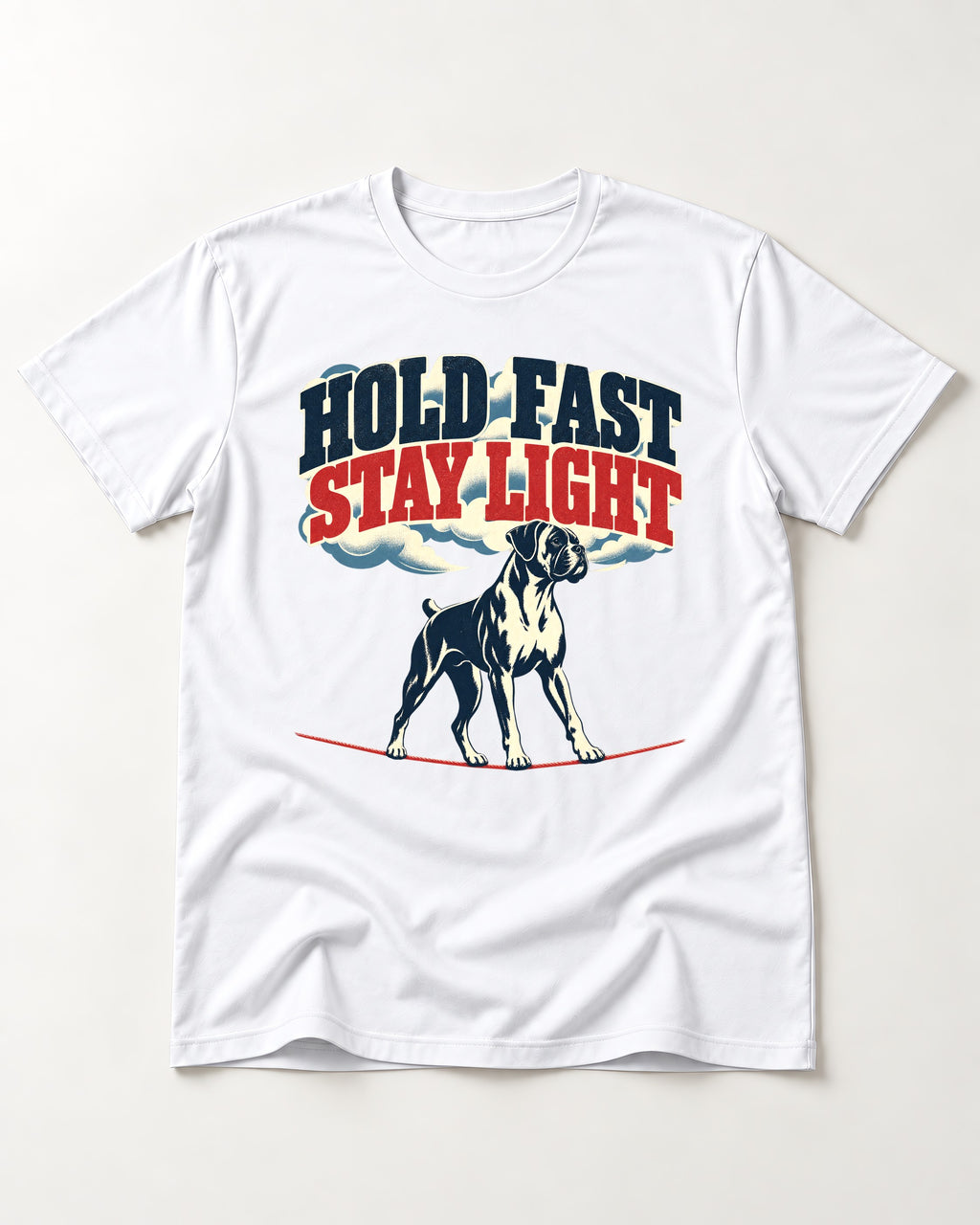 Hold Fast Stay Light Boxer Cloud Graphic T-Shirt in White, flat lay product photo