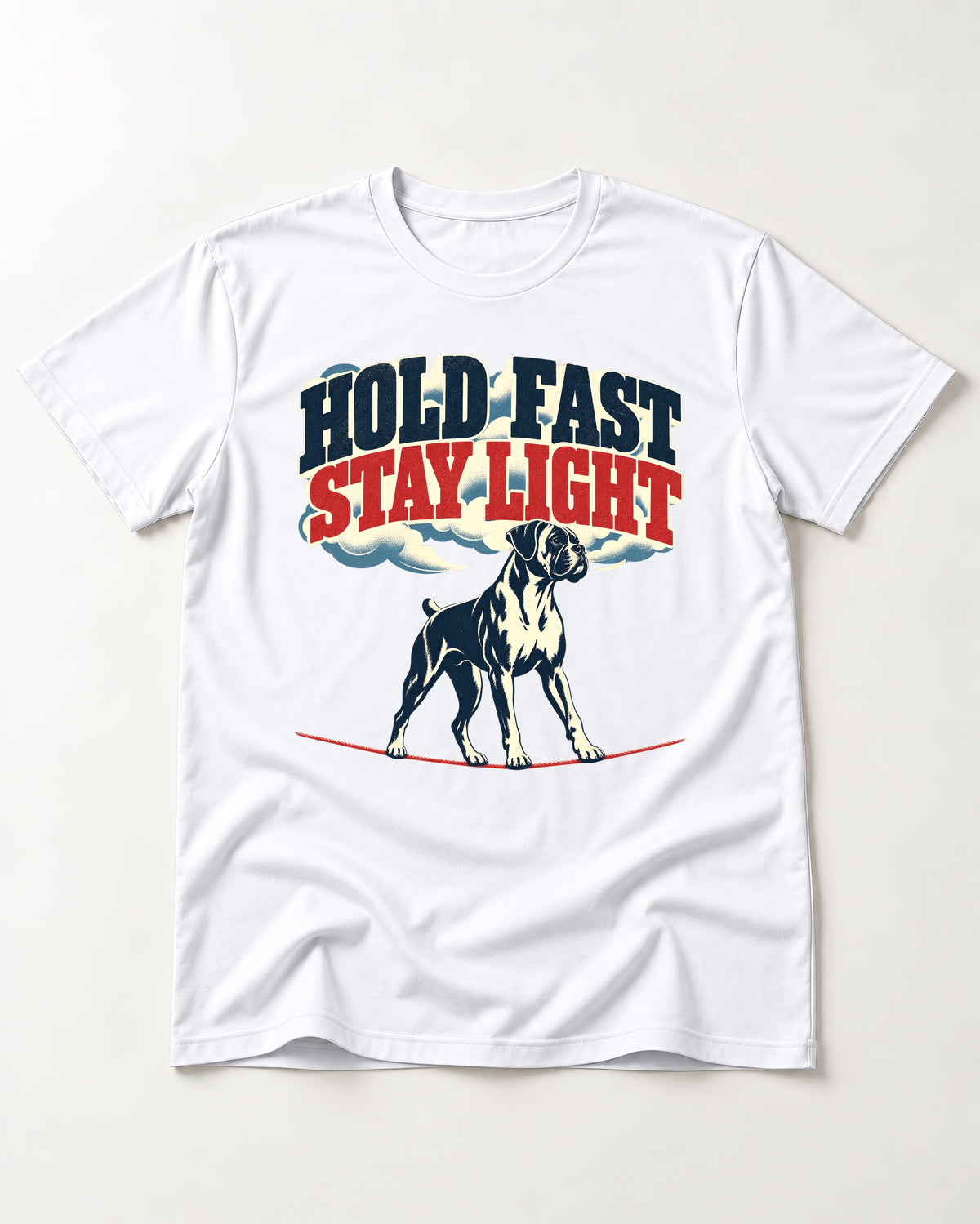 Hold Fast Stay Light Boxer Cloud Graphic T-Shirt in White, flat lay product photo